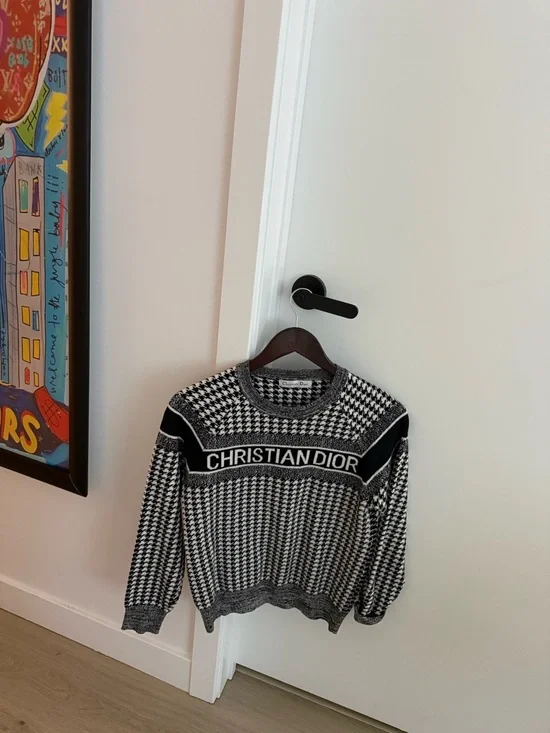 Dior Black and White Houndstooth Logo Crewneck Sweater - Picture 2 of 2